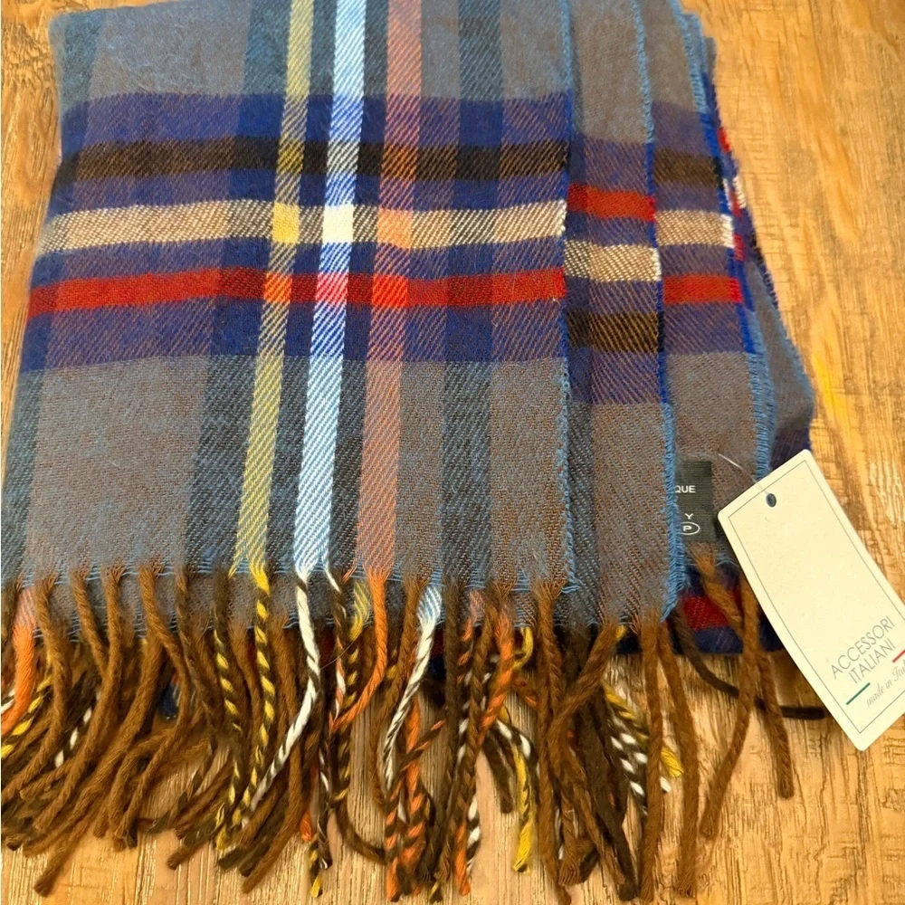 Italian Plaid Scarf with Fringe Fisherman New England Fall